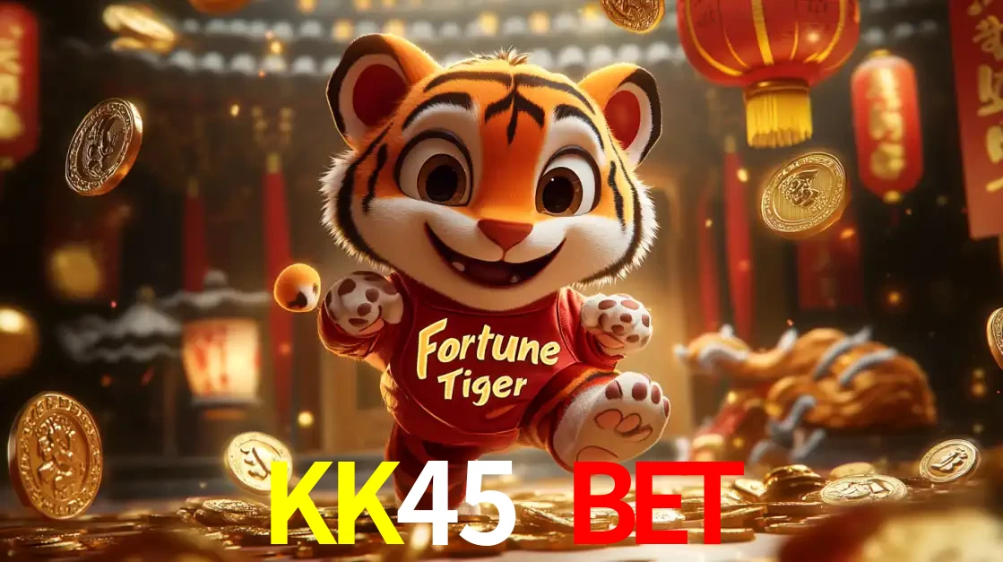 O alegre personagem do Fortune Tiger correndo sobre um caminho de moedas de ouro, simbolizando os grandes prêmios e a diversão do popular jogo de slot do KK45 BET.