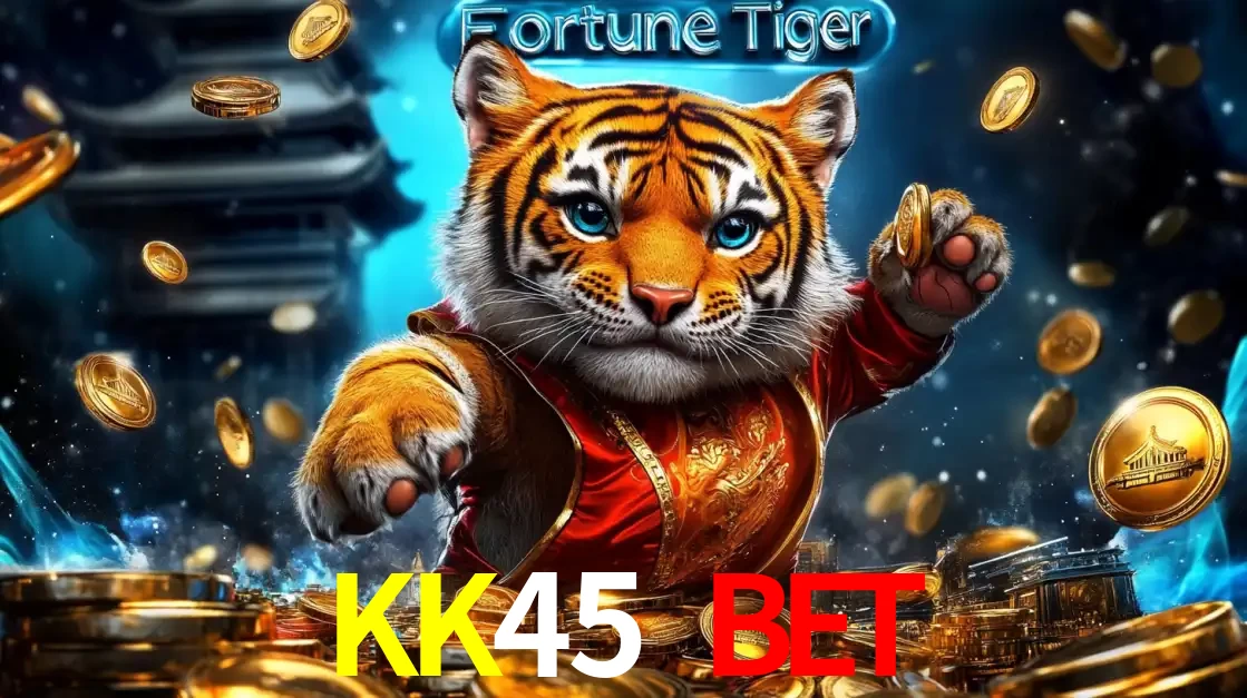 Imagem promocional do jogo de slot Fortune Tiger, com um tigre majestoso em traje tradicional cercado por uma fortuna em moedas de ouro, disponível agora no cassino KK45 BET.